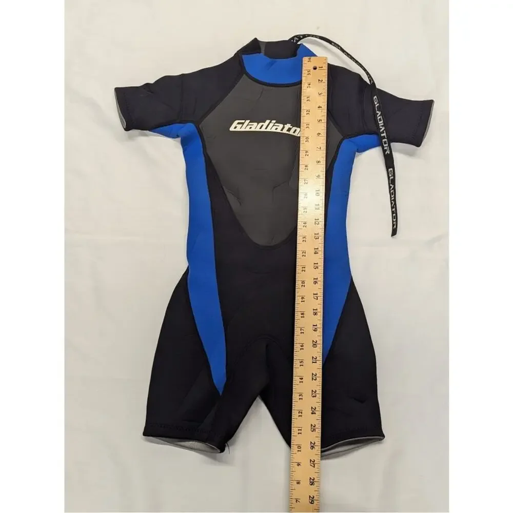 Gladiator Shorty Wetsuit Size 8 Kid's / Youth Black Blue Neoprene Springsuit